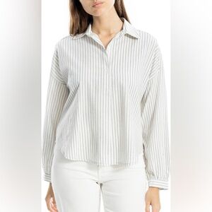 Max Studio White and Gray Striped Button Down Shirt